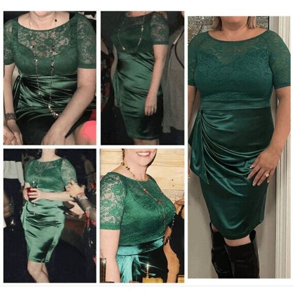 💚 Elegant Romantic Lace Satin Fitted Ruched Ruffles Retro Pencil Dress XXL NWT - Picture 6 of 10